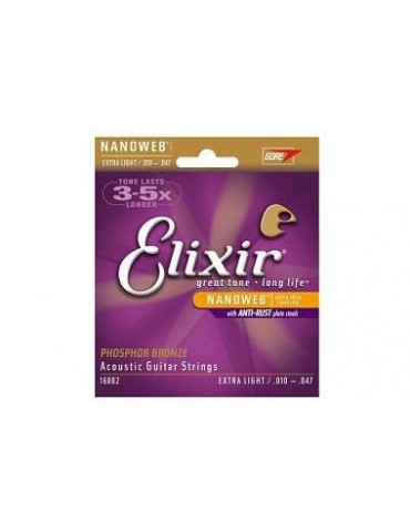 ELIXIR MUTA PER CHITARRA ACUSTICA EXTRA LIGHT 10-47 - NANOWEB COATING - PHOSPHOR BRONZE - 16002