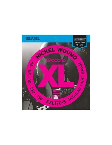 Nickel Wound 5-String Bass, Light, 45-130, Long Scale