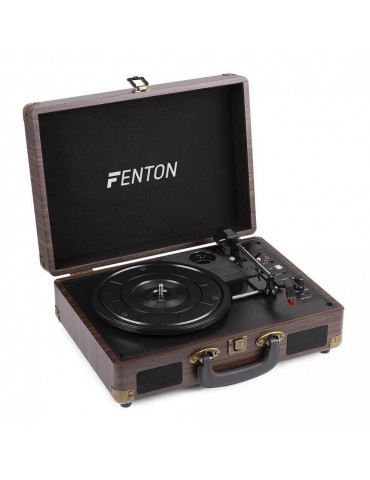 FENTON RP115B Giradischi amplificato portatile a valigetta con BT Legno Scuro
