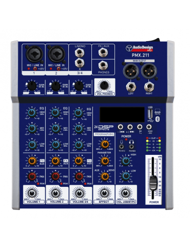 AUDIODESIGN PMX.211 MIXER PROFESSIONALE (2+1+1 canali) USB/BT 24 EFFETTI